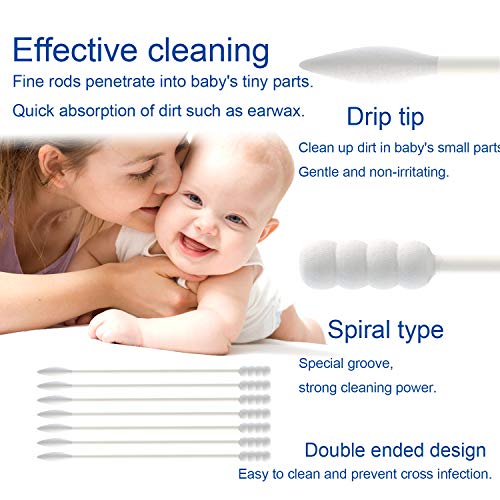 Baby Cotton Swabs 200pcs - Soft Paper Stick Buds Safe for Ear & Nose