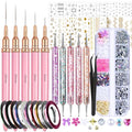 Fandamei 10PC Nail Art Kit with Striping Tape, Stickers & Brushes