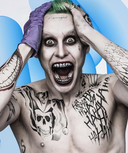 Clown Prince Temporary Tattoos – 5 Large Sheets Evil Smile & Jester Design