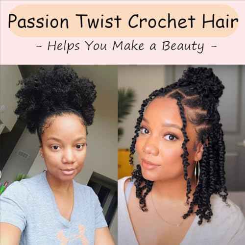LOSMOEER 8 Packs Passion Twist Crochet Hair 8 Inch Natural Black Pre-twisted Crochet Passion Twist Hair Pre-looped Crochet Braids Hair for Women Passion Twists Braiding Hair Synthetic Hair Extensions