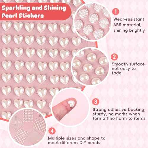 4366 PCS Self Adhesive Pearl Stickers£¬Pearl Stickers for Crafts Kids£¬Assorted Sizes & Shape Stick on Pearls for Hair, Face, Makeup, Eye 3mm/4mm/5mm/6mm/8mm/10mm/Rose/Heart Shape