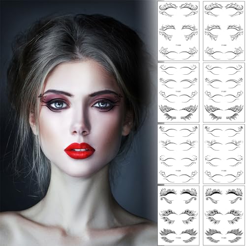 Halloween Eyeliner Stickers, 8 Sheets Waterproof Eye Tattoo Makeup