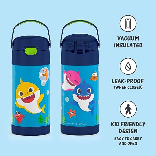 THERMOS FUNTAINER Water Bottle with Straw - 12 Ounce, Dinosaurs - Kids Stainless Steel Vacuum Insulated Water Bottle with Lid