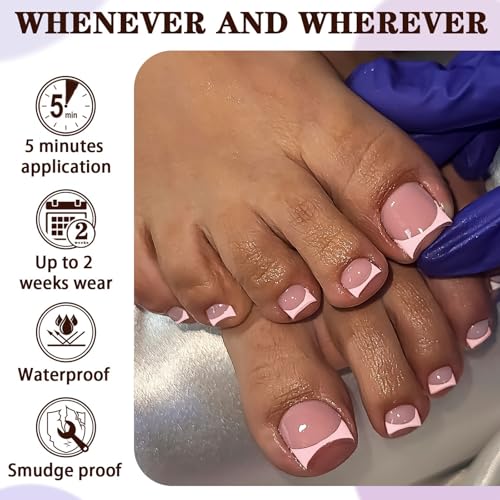 150pc Pink French Tips Press On Toenails Short Square Acrylic Kit