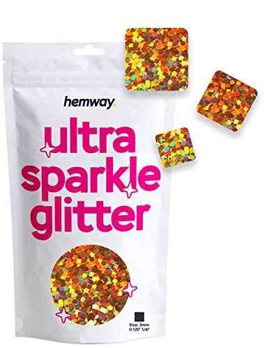 Hemway Ultra Sparkle Glitter - 1/8" 0.125" 3mm - Square Shaped Sequin Glitter for Decoration, Scrapbook, Arts, Craft, Design, Body, Cosmetic - Gold Holographic - 50g