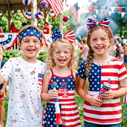 Patriotic Face Gems Stickers - 80pc Red White Blue Rhinestones