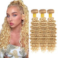 Fridnae 3 Bundles Deep Wave Ombre Human Hair, Honey Blonde Mix