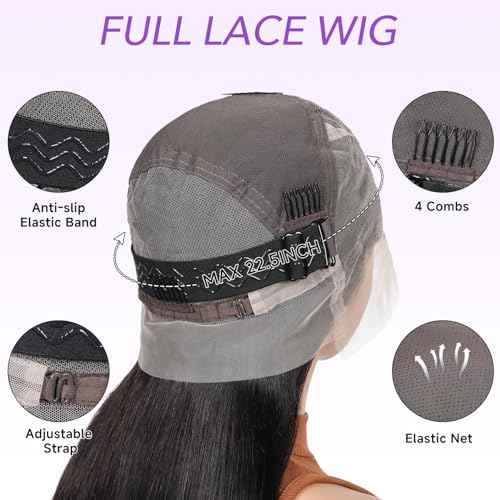 Full Lace Human Hair Wigs 16 Inch Glueless Straight Lace Wigs Human Hair Wig For Women 100% Handmade Invisible Full Lace Wig Natural Black