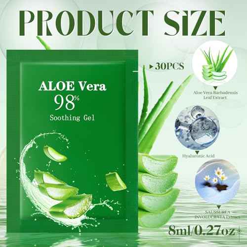 30 Pcs Travel Size Aloe Vera Gel 98% Organic After Sun Moisturizer for Face, Body, Soothing Hydrating Lotion Bulk for Winter Vacation, Guests Skin Care Gifts