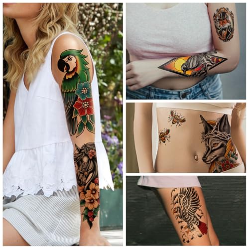 77 Sheets Temporary Tattoo Stickers - Animals & Flowers Waterproof