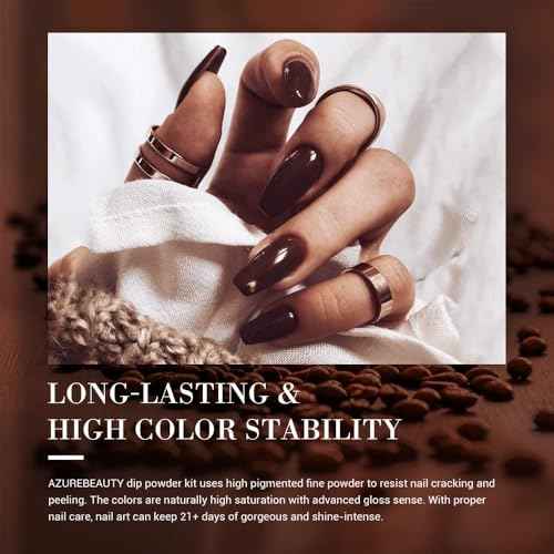 AZUREBEAUTY Dip Powder Nail Set, Fall Nude Dark Brown Purple Gary Natural 6 Colors Dipping Powder Starter Kit, French Nail Art Manicure DIY Salon, No Need Nail Lamp Cured
