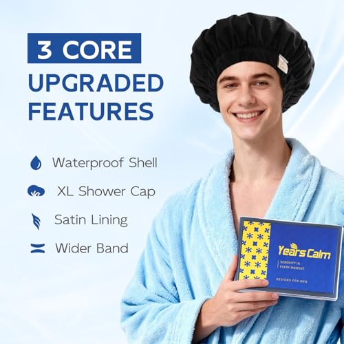 Men's Satin-Lined Shower Cap, Waterproof & Reusable