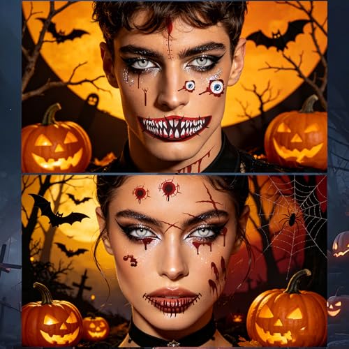 Halloween Wound Tattoos - 12 Sheets Fake Scars Waterproof