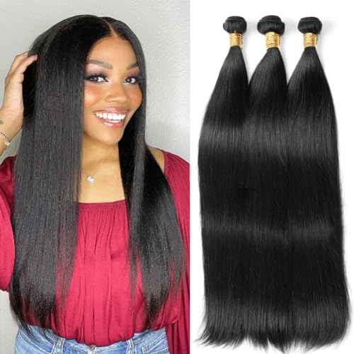 Straight Human Hair Bundles 10 12 14 Inch 12A Brazilian 3 Bundles Deals Human Hair 100% Unprocessed Virgin Hair Double Machin Weft for Black Women Natural Black Color Hair Extensions