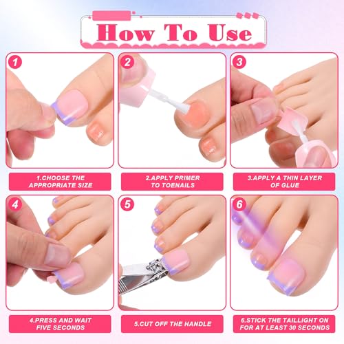 150 Pcs French Tip Toe Nails Press On Kit - 15 Sizes