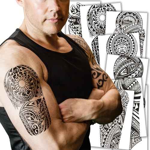 8 Sheets Waterproof Temporary Totem Tattoos - Long Lasting Black Totem Tattoo Temporary Realistic - Fake Tattoos for Adults and Kids - Western, Gothic & Watercolor Styles