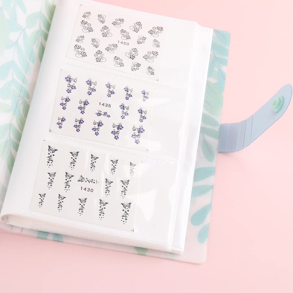 120 Slots Nail Stickers Storage Book Collecting Water Sliders Nail Art Decals Storage Organizer Package Plastic Green Leaf Cover Empty Storage Holder Nail Art Display Showing Manicure Accessories