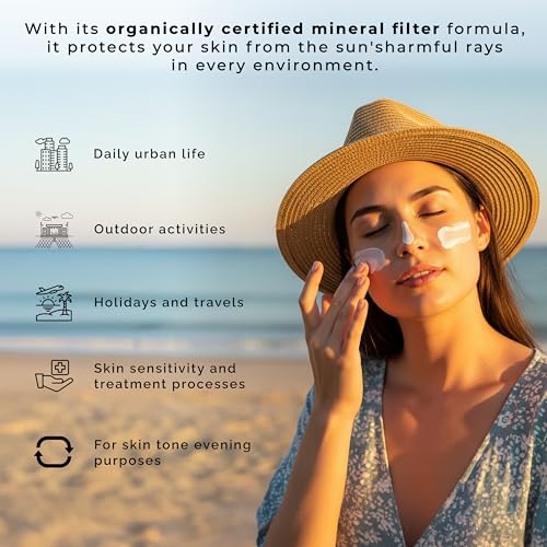 Aliye¡¯s Organic Sunscreen SPF 50+ | Ecocert Cosmos Certified | 100% Mineral & Vegan Sun Protection | Safe for Sensitive Skin | 50ml (White)