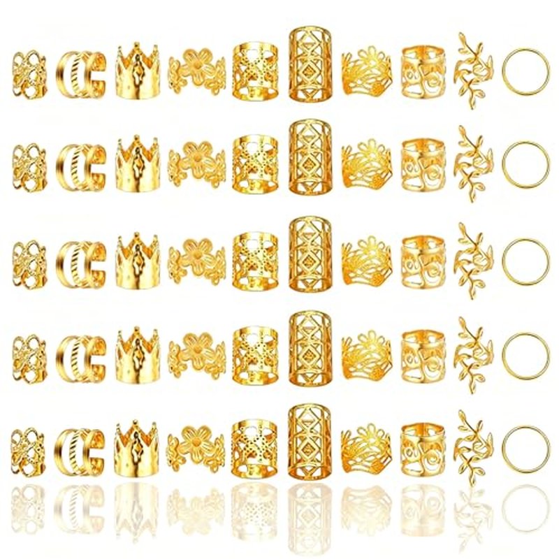 230 Pcs Gold Hair Cuffs & Rings for Braids and Dreadlocks