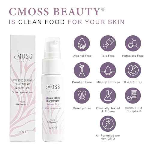 Sea Moss Infused Pressed Serum Concentrate with Hyaluronic Acid, Oil-Free, Vegetable Ceramides, and Vitamins A,C,E to Plump and Tighten Skin