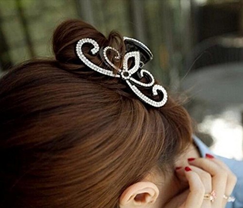 Suoirblss Women Lady Rhinestones Large Hair Claw Clip Hairpin Jaw Clips Thick Hair Accessories (Black)