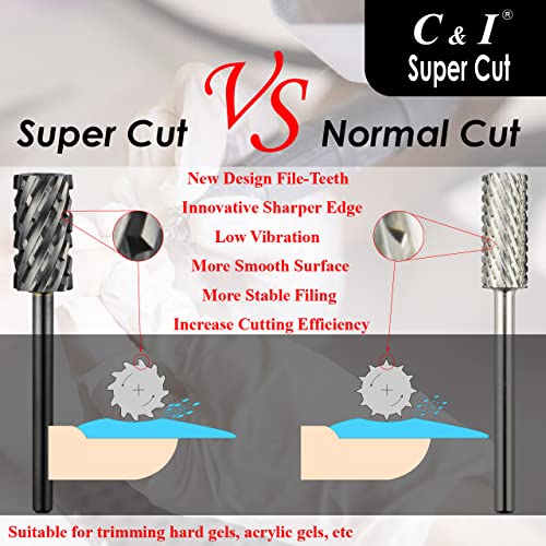 C & I Nail Drill Bit, Super Cut Edition – Upgrade File Teeth, Large Barrel, Professional E File for Electric Nail Drill Machine, Good to Remove Super-Hard Nail Gels (Extra Coarse -XC)