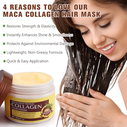 Collagen Hair Mask for Dry Damaged Hair - 5.1oz Deep Repair