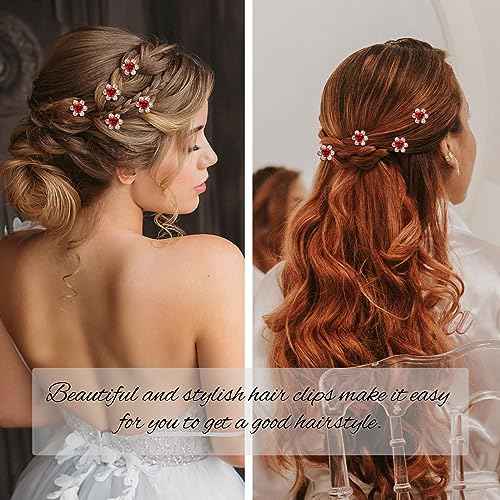 YISSION Red Rhinestone Hair Pins - 20Pcs Mini Rose Barrettes, Decorative Wedding Hair Accessories for Girls Women