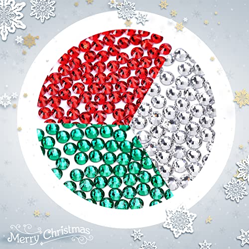 4320 Pieces Rhinestones for Christmas Decoration Flatback Glass Crystal Red Clear Green Rhinestone for X-mas Crafts DIY Nails Makeup Face Clothes Shoes(SS20,4.8-5.0MM)