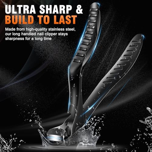 Ergonomic Long Handled Toenail Clippers for Seniors - Wide Jaw