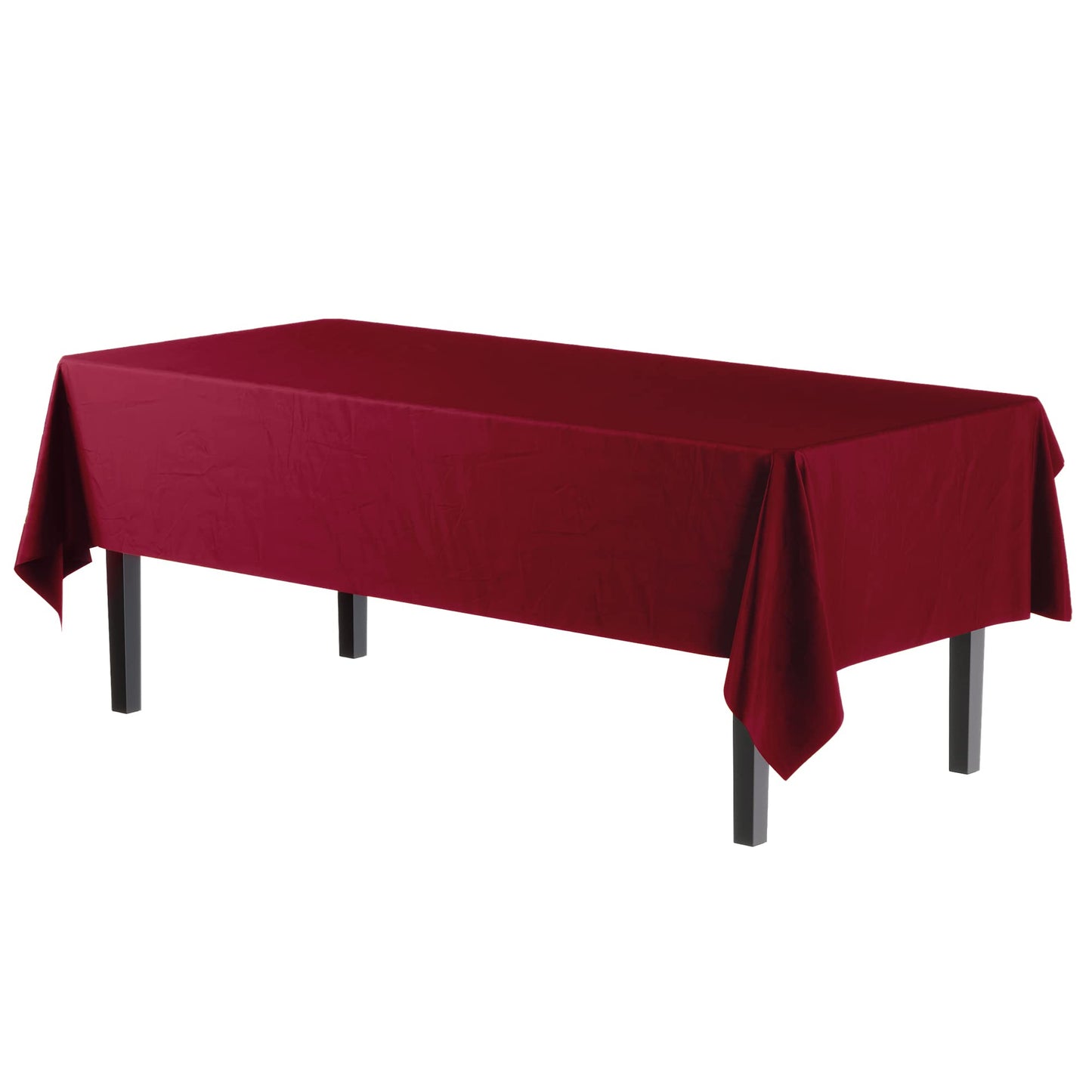 Exquisite 12-Pack Premium Plastic Tablecloth 54in. x 108in. Rectangle Table Cover - Burgundy