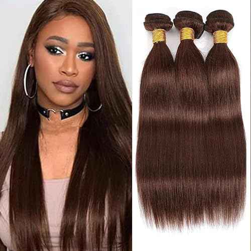 Bundles Human Hair 22 24 26 Inch Straight Dark Brown Color 4 Chocolate Brown Human Hair Bundles 11A Unprocessed Brazilian Virgin Hair Quick Weave for Black Women