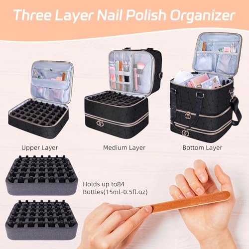 Nail Polish Organizer Case - Holds 84 Bottles, 3-Layer Storage