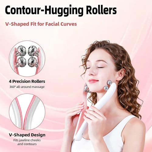 V-Shape Facial Massager with 3D Roller, 3 Microcurrent Levels