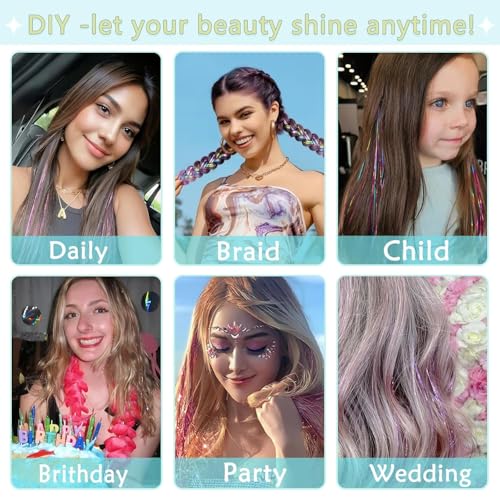18 Color Hair Tinsel Kit - 7600 Strands Holographic Hair Extensions