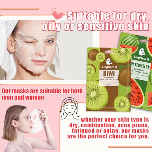 20 Pack Facial Sheet Face Mask Variety Set for All Skin Types,Hydrating Moisturizing Sheet Masks Combo
