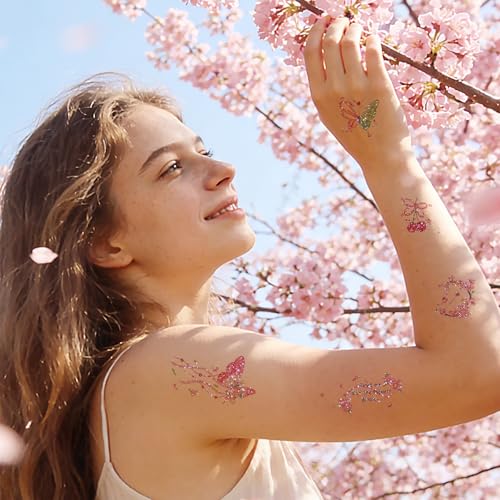 Flower Butterfly Temporary Tattoos 12 Sheet 84pc Pre-Cut