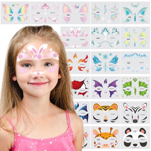 Konsait 20 Sheets Animal Face Tattoos for Kids - Waterproof