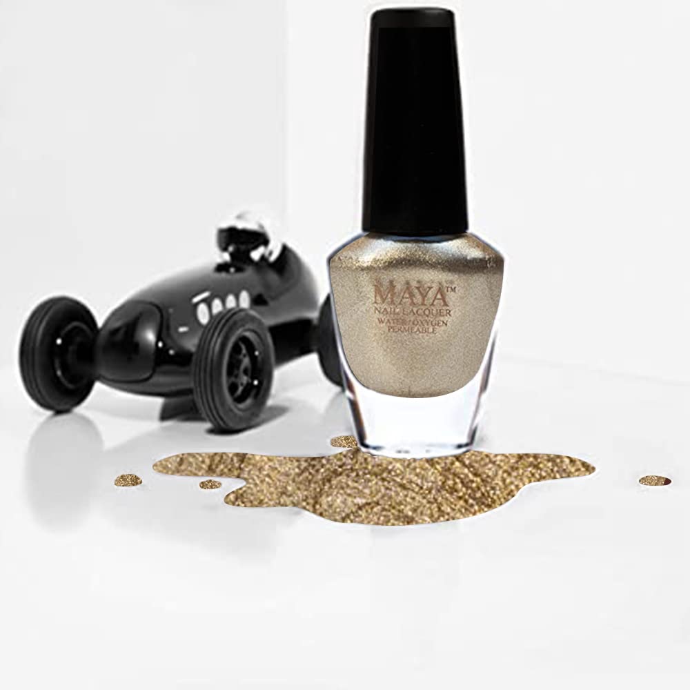 MAYA Cosmetics Halal Breathable Quick Dry Nail Polish, Vegan and Cruelty Free, Oxygen & Water Permeable Nail Lacquer, Non Toxic Gentle On Nails, Gold Digger