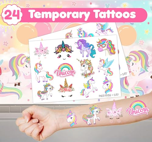 36 Piece Unicorn Party Favors - 24 Tattoos & 12 Stamps