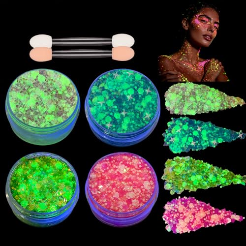 4-Pack UV Glow Body Glitter Gel – Neon Rave Accessories