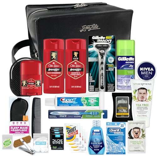 Men's 30-Piece Travel Toiletry Kit with Leather Bag