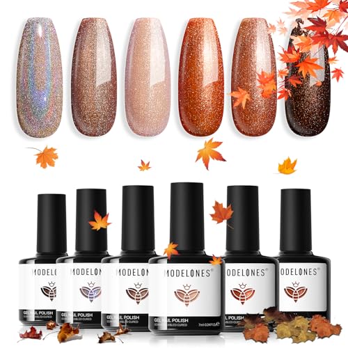 Modelones Fall Glitter Nude Gel Nail Polish Set 6 Colors A-1