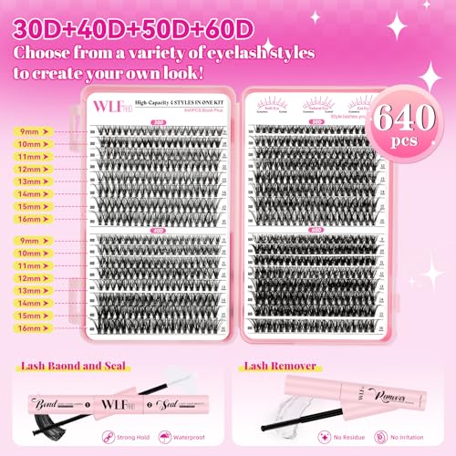 Lash Clusters Kit 640Pcs 30D-60D Individual Eyelashes with Tools