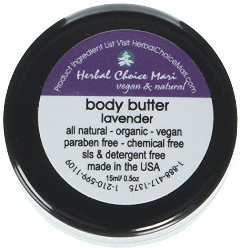 Nature's Brands Organic Body Butter by Herbal Choice Mari (Lavender, 0.5 Fl Oz Glass Jar) - Nourish and Moisturize Your Skin - No Toxic Synthetic Chemicals - TSA-Approved Travel Size