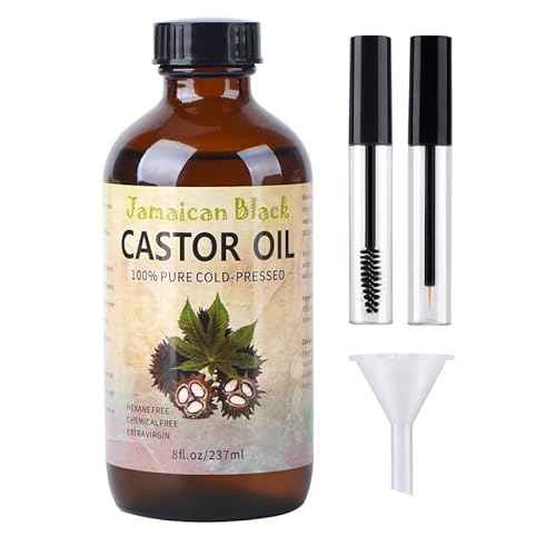Jamaican Black Castor Oil, Organic Castor Oil Cold Pressed Unrefined Glass Bottle,Rich in Vitamin E, Omega Fatty Acids and Minerals Castor Oil for Face, Hair & Skin, Lashes & Brows, Nail Care 8OZ