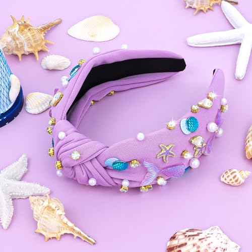 YARIEW Mermaid Knotted Headband, Purple, Hairband for Women and Girls, Mermaid Hair Accessories with Tail and Starfish, Party Decorations Gifts