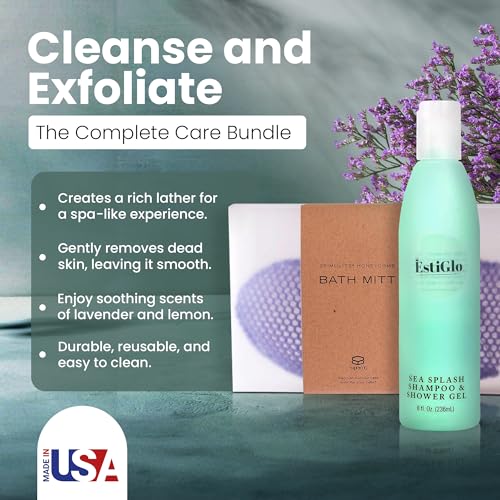 Sea Shampoo Shower Gel 8oz Bundle with Supracor Bath Mitt-Shampoo, Bath Gel & Exfoliating Glove Dead Skin Remover for Body-Exfoliator Glove Honeycomb Face Scrubber Exfoliating Mitt for Body