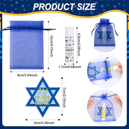 24 Pcs Hanukkah Gifts Include Lip Balm Thank You Tag Organza Bag for Women Birthday Hanukkah Gifts