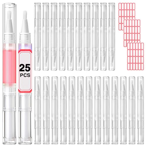 25-Pack 3ml Empty Cuticle Oil Pens - Transparent Twist Pens with Brush Tip